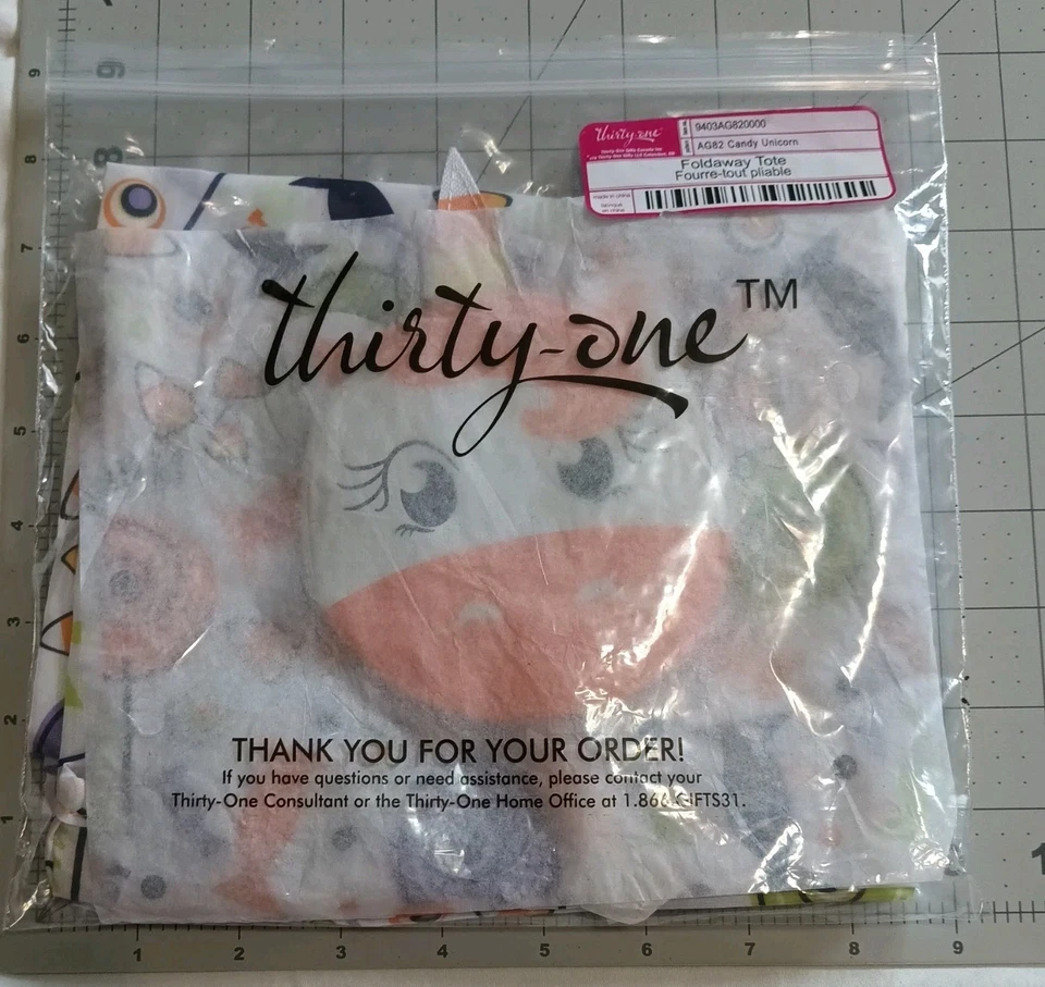 Bolso de Mano Plegable Thirty One Unicornio Confitado Halloween Truco o Trato - Nuevo  Foto 2 de 4
