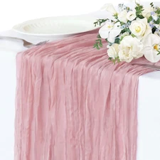 Pink Cheesecloth Table Runner, 10FT Dusty Pink Summer Boho Gauze Table Runner fo