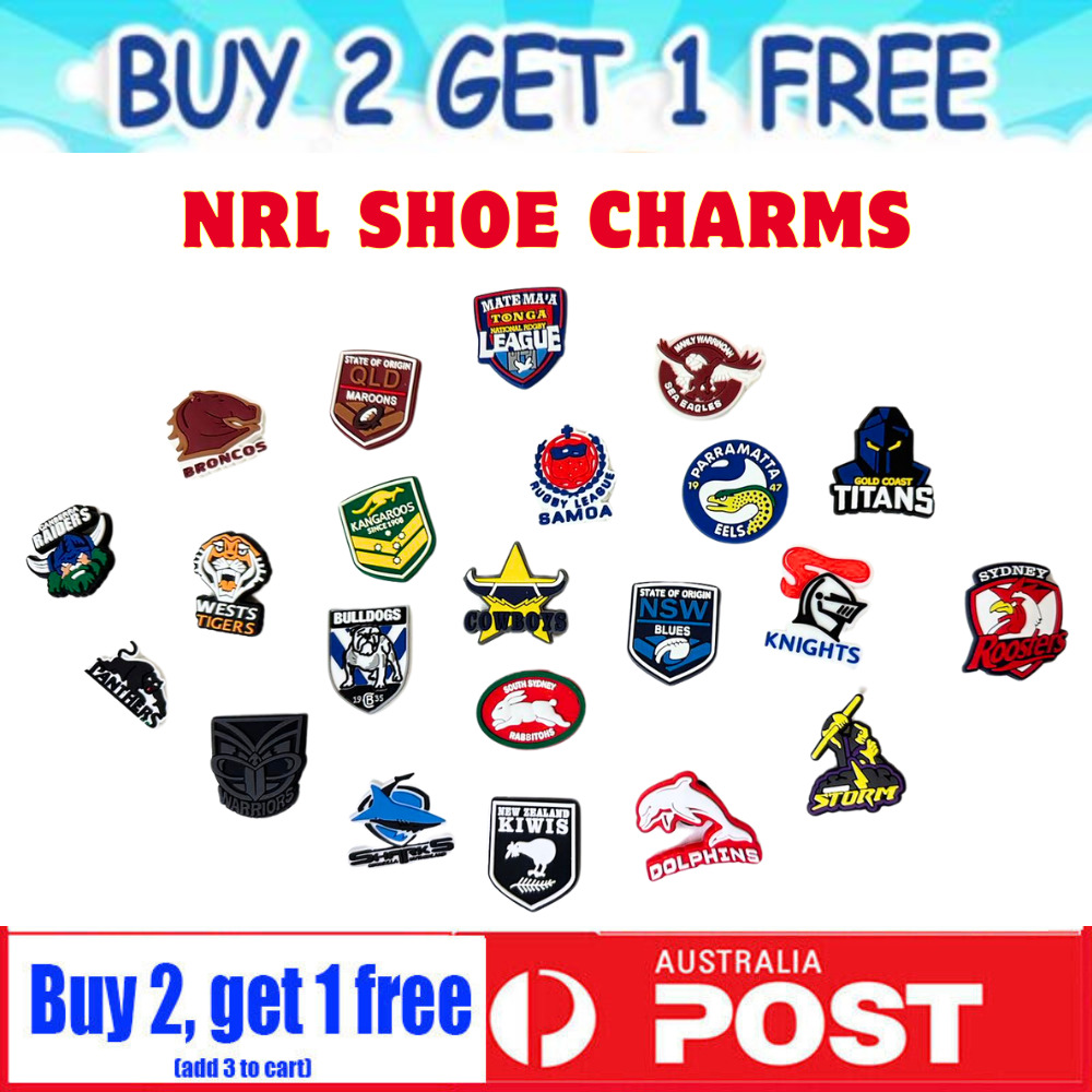 Sport SHOE CHARMS for CROCS & Jibbits NRL Rugby League Football AUSTRALIA