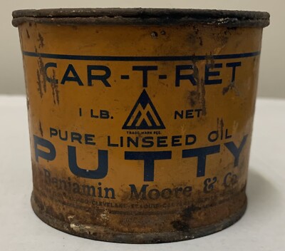Vintage Benjamin Moore & Co early Putty Tin Rare Car-T-Ret pure linseed oil can