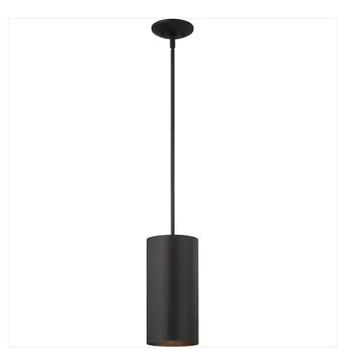 Volume Lighting Black Aluminum Outdoor Cylinder Mini Hanging Pendant Light