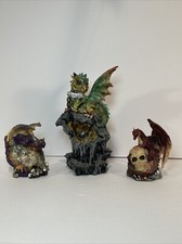 Lot of 3 Resin Dragon Figurines Skull Egg  Chained Fantasy Decor