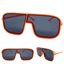 OVERSIZED EXAGGERATED Modern Retro Shield SUNGLASSES Large Big Neon Orange Frame
