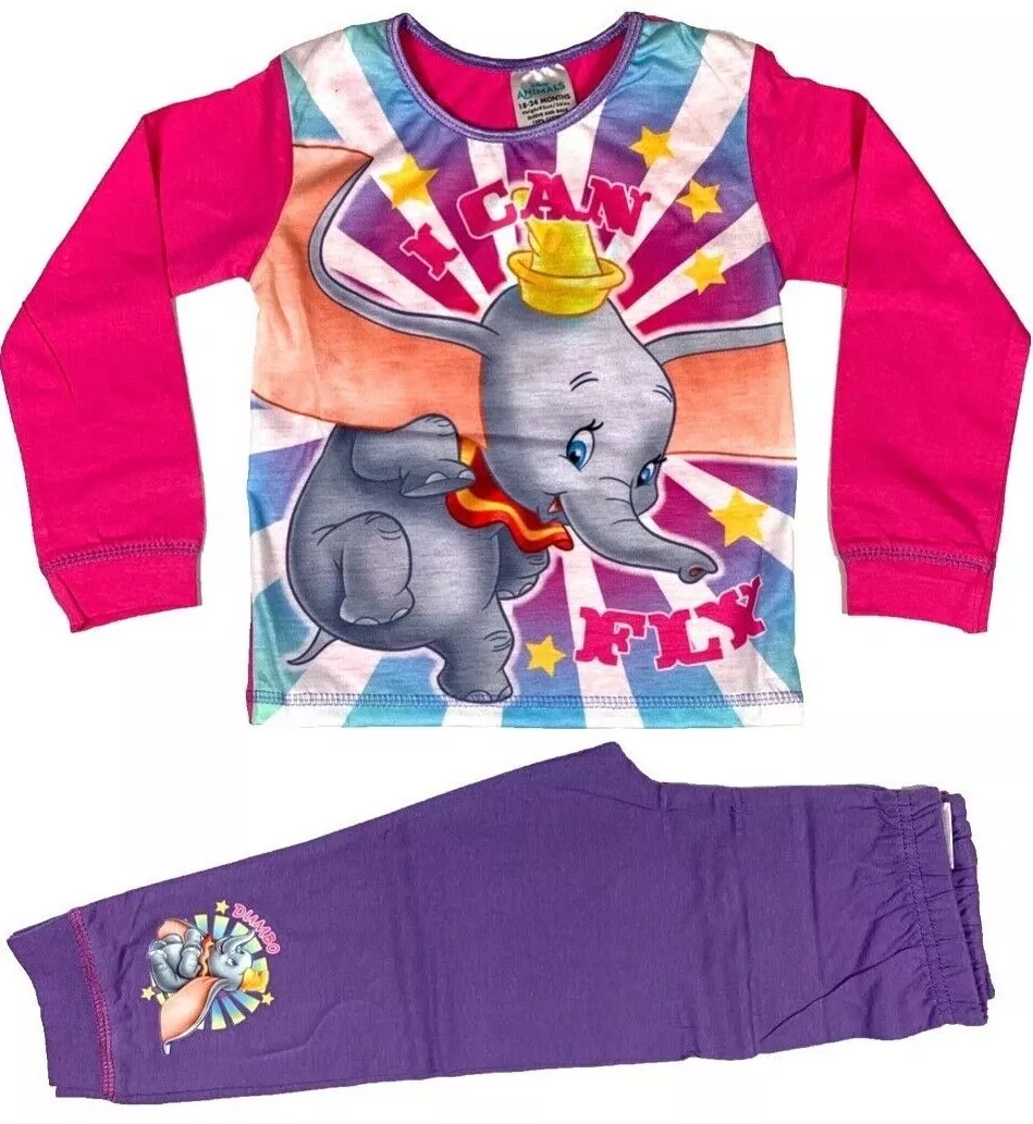 Official Girls Toddler Disney Dumbo Pjs Pyjamas Pajamas Nightwear Ages 2 3 4 5