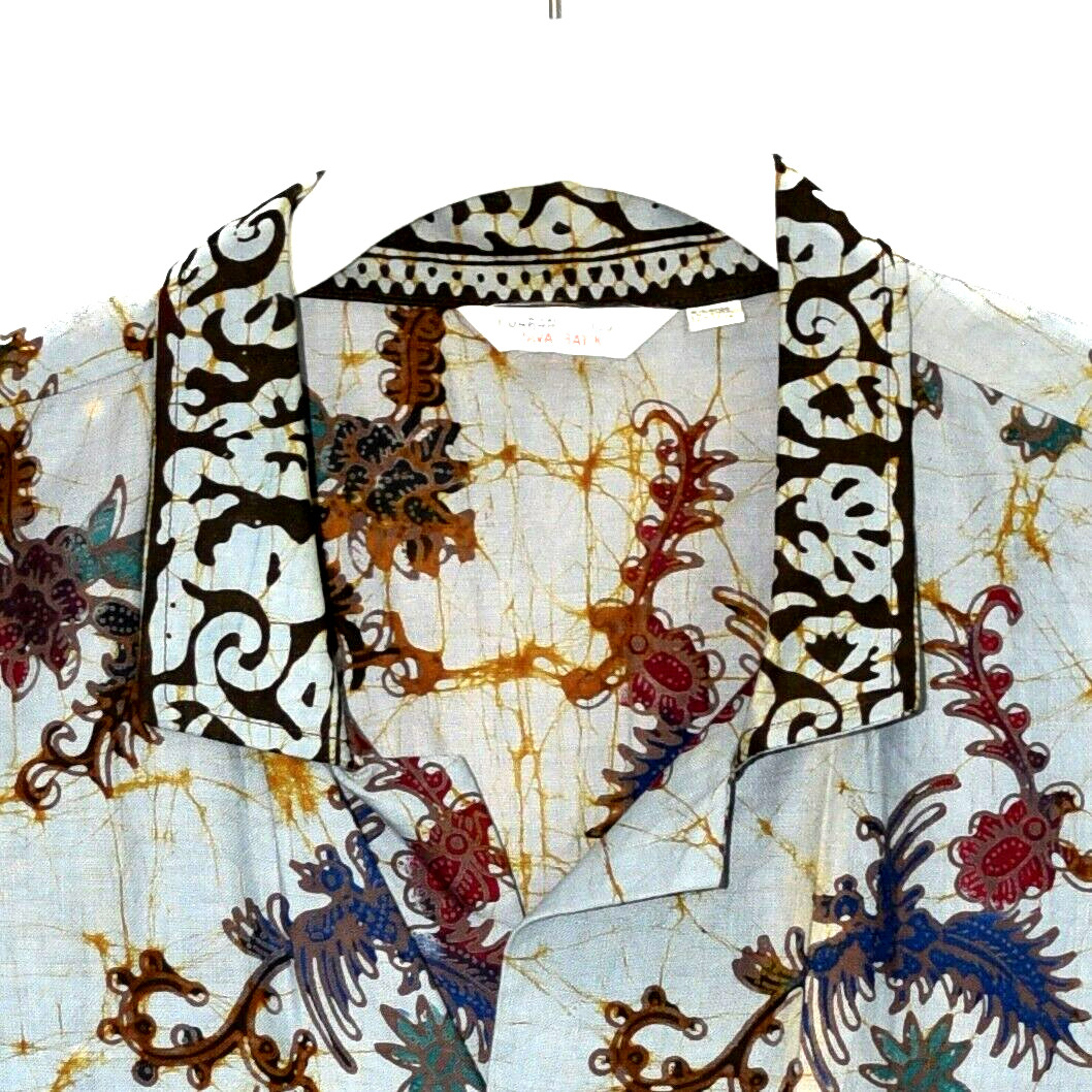 Java Batik Mens Beige Floral Button Up Shirt Shor… - image 5