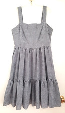 ELIZA J Dress Plus Sz 18 Navy Blue White Gingham Check Seersucker Ruffle Tiered