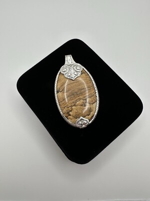 Vintage Sterling Silver BJ Picture Jasper Large Necklace Pendant 6.6cm JB20