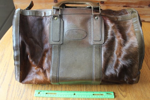 Vintage Cow Hair Cowhide Leather Overnight Duffel Bag Country Western Rancher