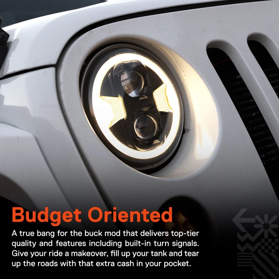 Faros LED H6024 7" para Jeep Wrangler JK JKU TJ LJ - PUNTO con señales de giro DRL Foto 4 de 4