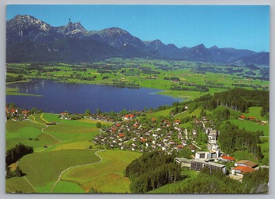 aerial view Resort Town Village Hopfen am See Allgäu Alps Germany postcard C7