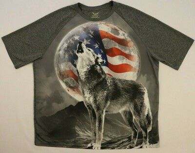 Wolf howling At the moon USA T-shirt XL Large Gray Faded