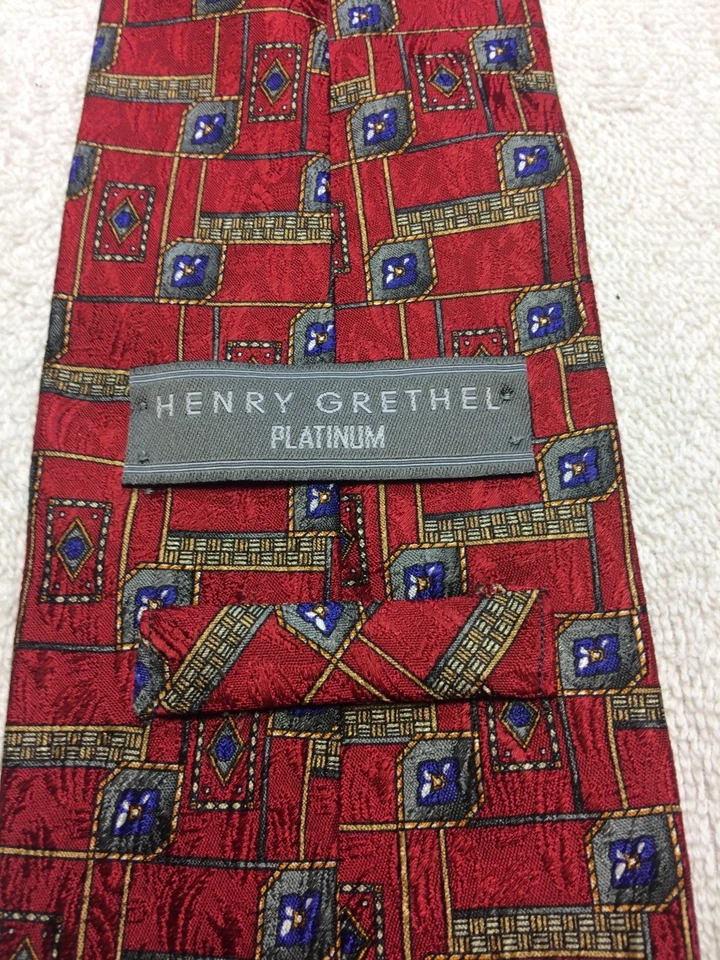HENRY GRETHEL CORBATA HOMBRE ROJA CON AZUL Y ORO GRIS 4 X 58 Foto 4 de 4