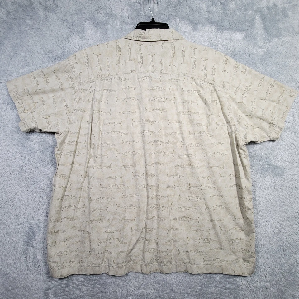 Wrangler Shirt Mens 3XL Brown Fish Print Button Up Outdoor Short Sleeve - Image 3 of 4