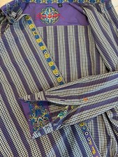 Robert Graham Men's Dress Shirt Purple Striped - Flip Embroidered Cuff Size L