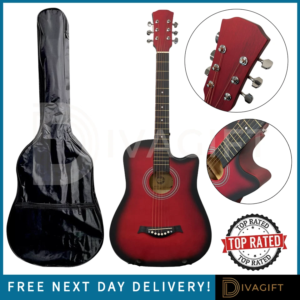 DIVA GIFT ROTE AKUSTIKGITARRE CUTAWAY HARTHOLZ-FINISH STAHLSAITEN NEU 38 ZOLL ERWACHSENENGRÖSSE