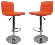 2 X Bar Stools, Black , Grey, Silver, Pink, Yellow, Orange Faux Leather