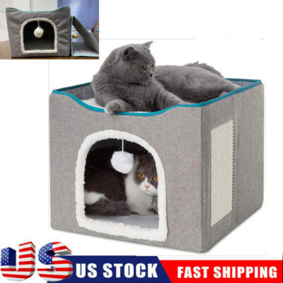 Cat Cube Hideout Cave Removable Cushion Kitty Cavern Cat House Small Pet Nest