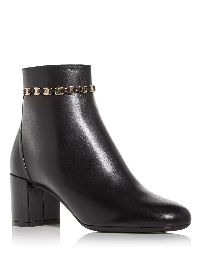 1050 Salvatore Ferragamo Ghila Boot,9 C,Wide,ITALY,Gold Logo,Black