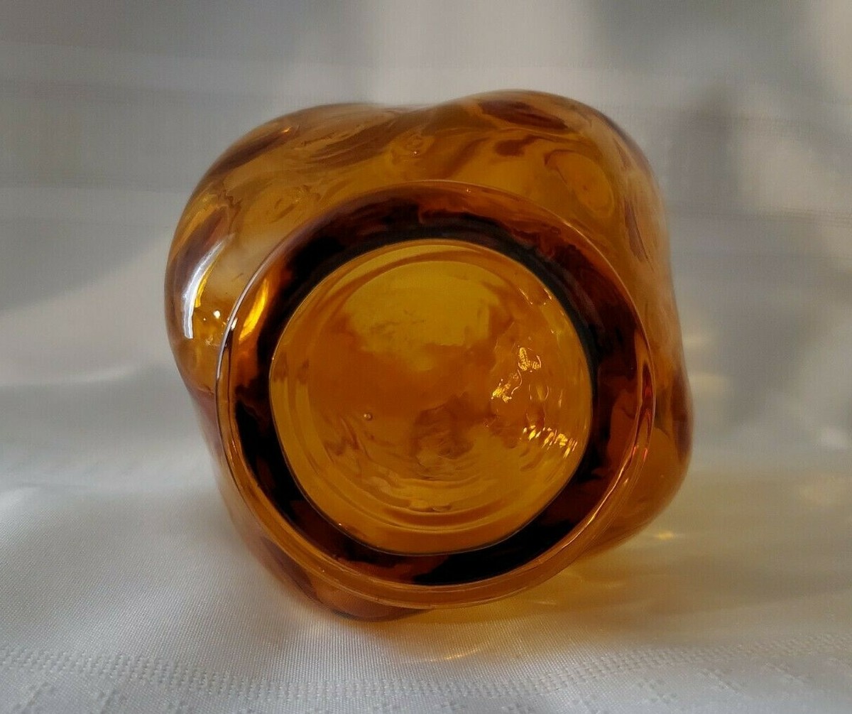 Fenton Amber Glass Coin Dot Pinched Double Ruffle Top Vase  Vintage Fenton Coin Dot Ruffled Top Vase~Amber main image 0