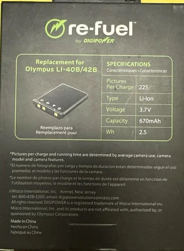 Digipower - Re-Fuel Rechargeable  Replacement Battery for Olympus LI-40B/42B - Picture 2 of 2