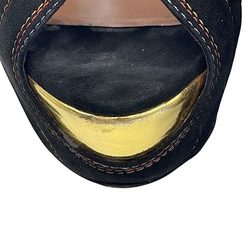 Alaïa décolleté nere scamosciate e fiamme oro cielo alte slingback con cuciture colorate 8,5 - Foto 12 di 16