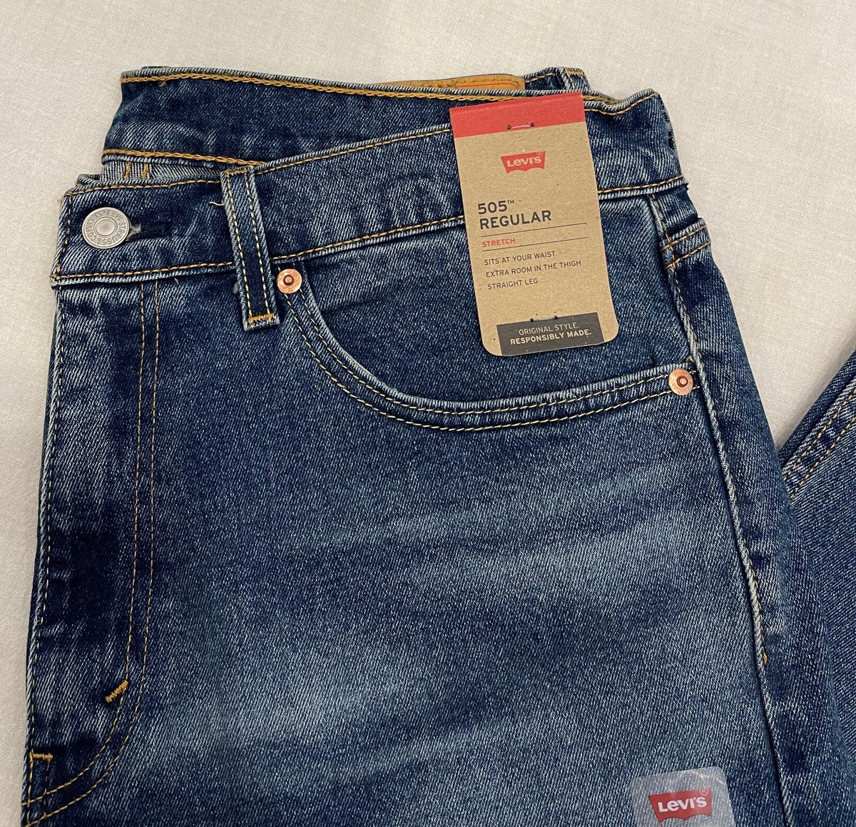 Levis 505 Mens Regular Fit Stretch Jeans 36X29 Blue #1824 W36L29
