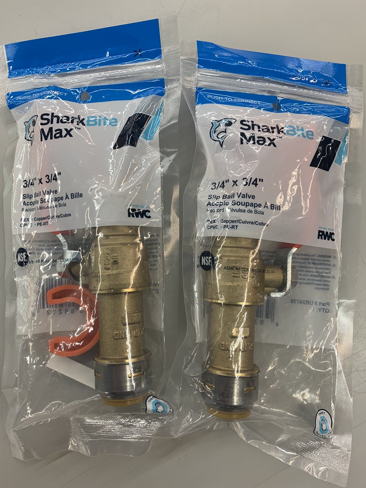 2 SharkBite Max UR24736 3/4 in Brass Push-to-Connect Slip Ball Valve Set of 2