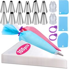 Piping Bags and Tips Set, 100Pcs 12 Inch Pastry Bags, Icing Bags Disposable