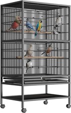 52 Inch Bird Flight Cage Bird Cage Wrought Iron Standing with Rolling Stand