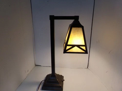 Vintage Tiffany Style Stained Glass Metal Desk Lamp 18"H