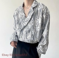 Men's Youth Suit Collar Printed Shirt Long Sleeve Loose Casual Blouses Tops Chic