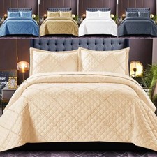 Luxury Embossed Quilted Ruffle Bedspread Comforter Set with Pillow Shams King