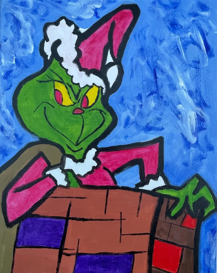 Оригинальное искусство «Гринч 5» 11 x 14 холст экспрессионизм абстрактный дизайн домашнего искусства - Изображение 2 из 4