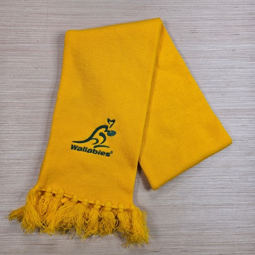 Wallabies Rugby Scarf Unisex OS Yellow Embroidered Fringe Knit Fan Gear