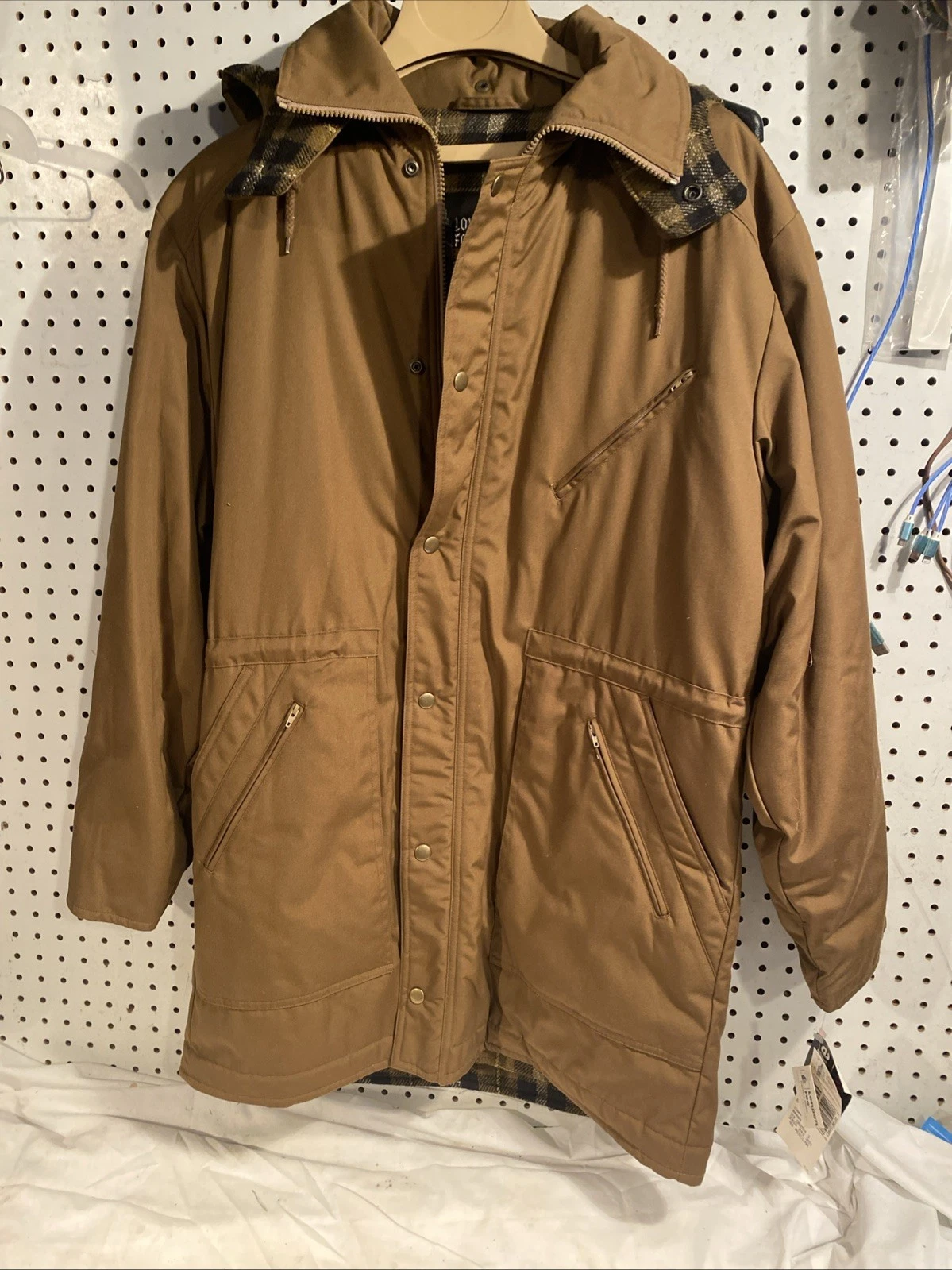 London Fog Jacket Sz 40 Jacket Full Zip And Button Up Hooded Plaid Lined