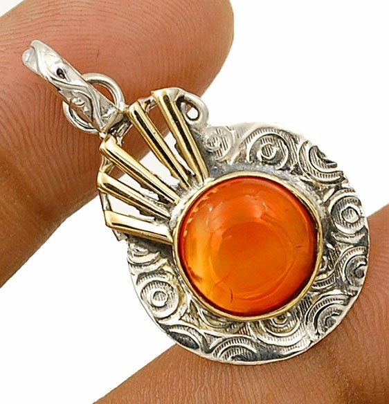 Two Tone Natural Orange Carnelian 925 Solid Sterling Silver Pendant @4-8
