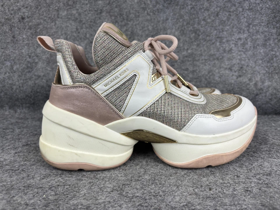 Michael Kors Olympia Trainer Shoes Womens Size 10 Pink White Chunky Sneakers - Image 4 of 4