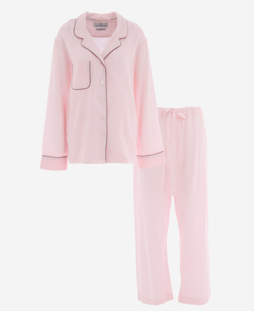 TURNBULL & ASSER Pink Piped Cotton-Cashmere Ladies Pyjama Set, SIZE: L, RRP:£525 image 2
