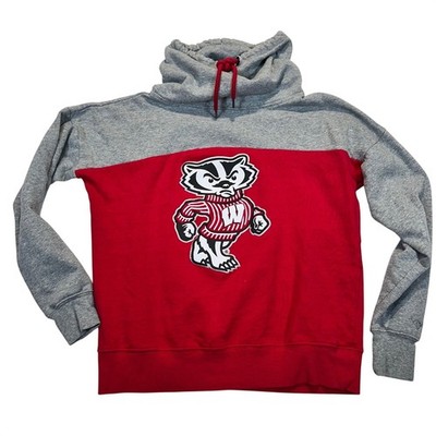 Colosseum Wisconsin Badgers Women Cowl Neck Hoodie Small Red Grey Bucky Badger