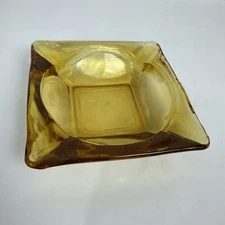Vtg Amber Glass Square Ashtray 4.25 inches - cigarette cigar mancave bar MCM