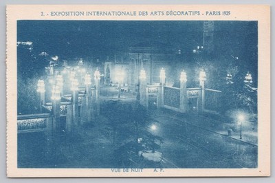 Paris 1925 Expo Art Deco Postkarte - Beleuchtete Tore Nachtansicht (A. Papeghin)
