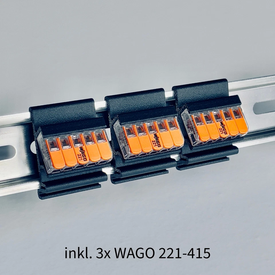 Set DIN Hutschienen Halterungen für WAGO 221-415 Klemmen - inkl. 3x WAGO Klemmen