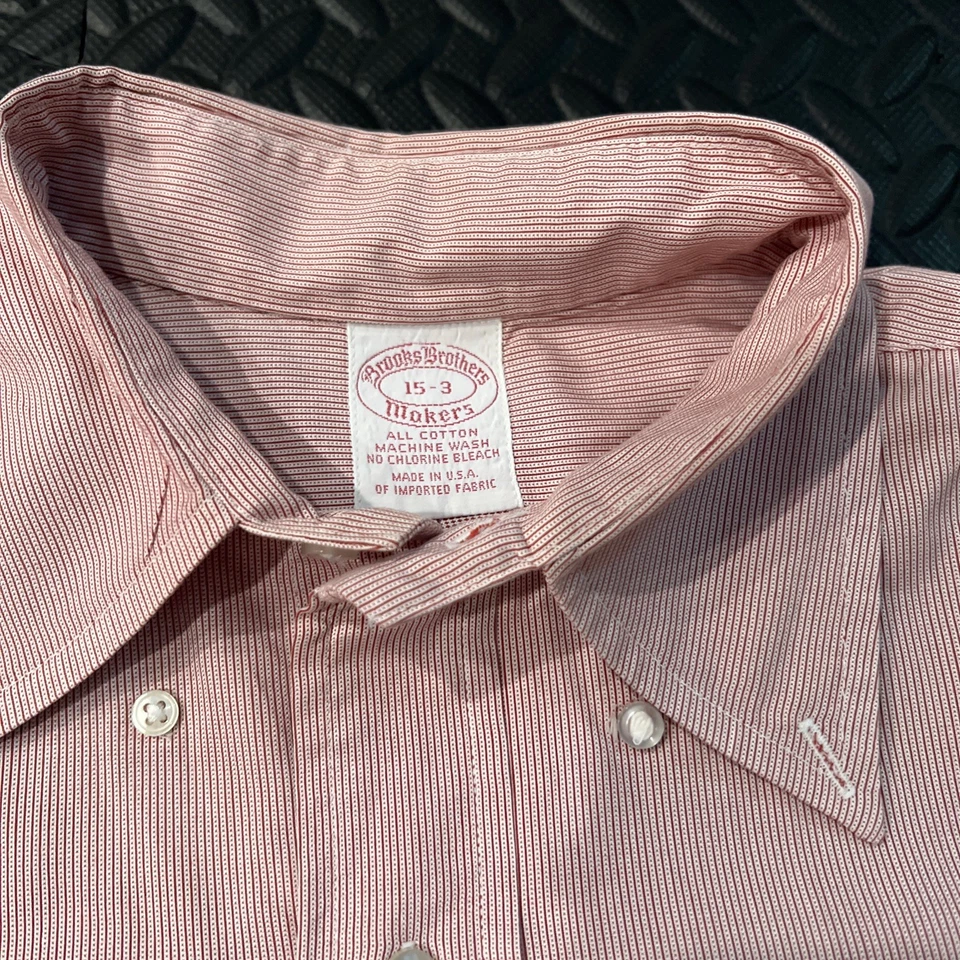 Rare Brooks Brothers Makers Dress Shirt Size 15 -3 Micro Striped Red Pink 1818 - Image 4 of 4