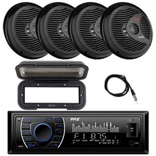 Pyle Marine Bluetooth Receiver, 4x 8" 180W Boat Black Speakers, Antenna, Cover