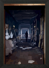 Dark Hallway with Figure Framed Wall Art Poster Canvas Print Picture