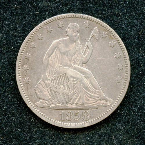 1858 Liberty Seated Silver Half Dollar 50c VF/XF Cleaned