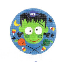 PLD Designs Halloween Frankenstein Face Ornament Handpainted Needlepoint Canvas