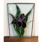 Vintage Copper Foil Stained Glass Iris Deep Purple Tiffany Style Suncatcher 15"