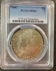 1887-P Morgan 90%  Silver Dollar $1 PCGS MS64 Philadelphia US Coin EDGE TONER