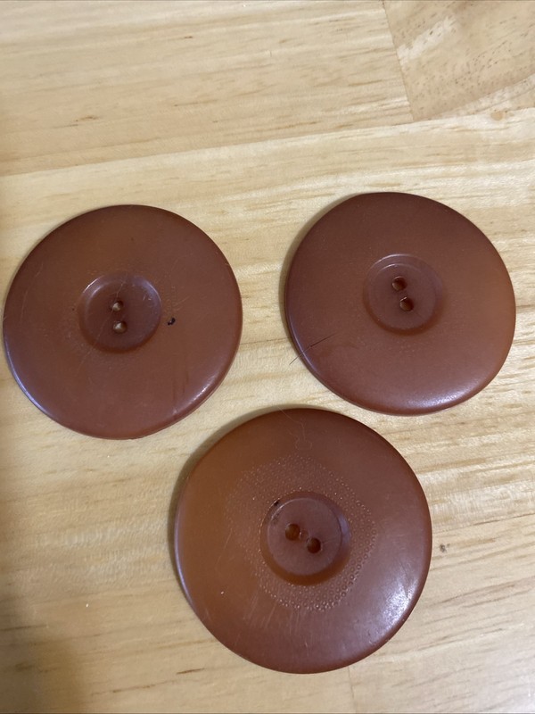 3 Used Vintage Large Orange Brown 2 Hole Buttons Matte With Slight Texture